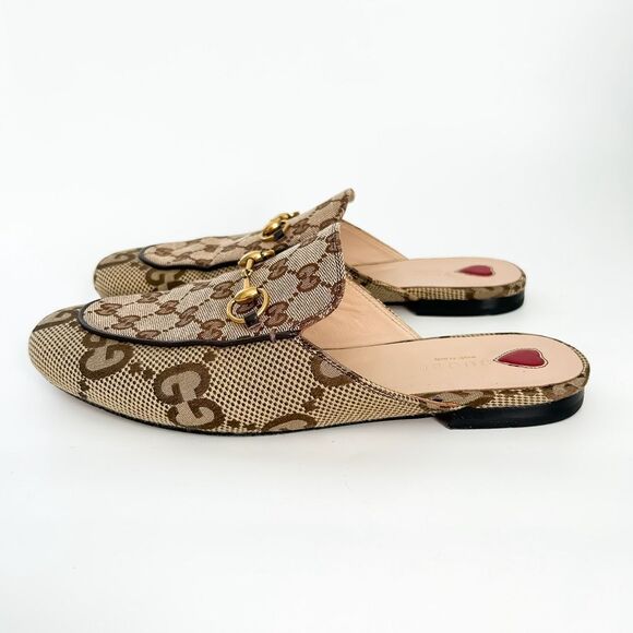 Gucci Princetown Jumbo GG Canvas Loafers Mules Brown Size 40, 10 - Picture 5 of 15